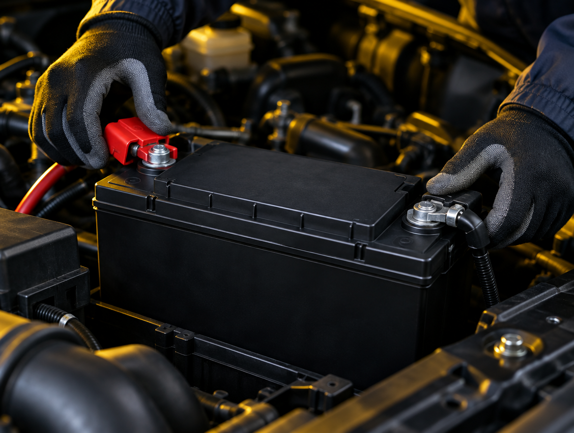 Instalação de bateria automotiva no vão do motor