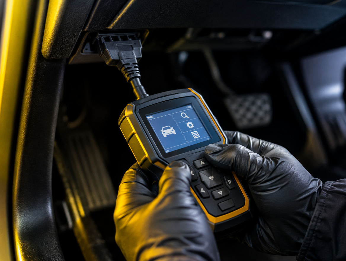 Scanner automotivo plugado no painel do carro